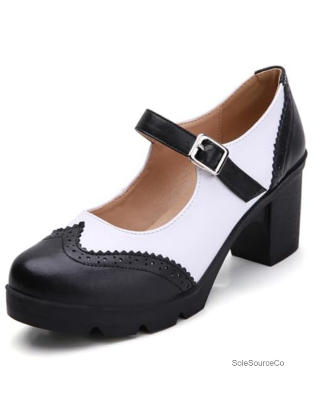 Women's Faux Leather Mary Jane Block Heel Pumps Closed Toe Work Dress Shoes